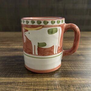 Vintage Solimene Campagna Cow Bull Red Mug Cup Vietri ITALY Pottery